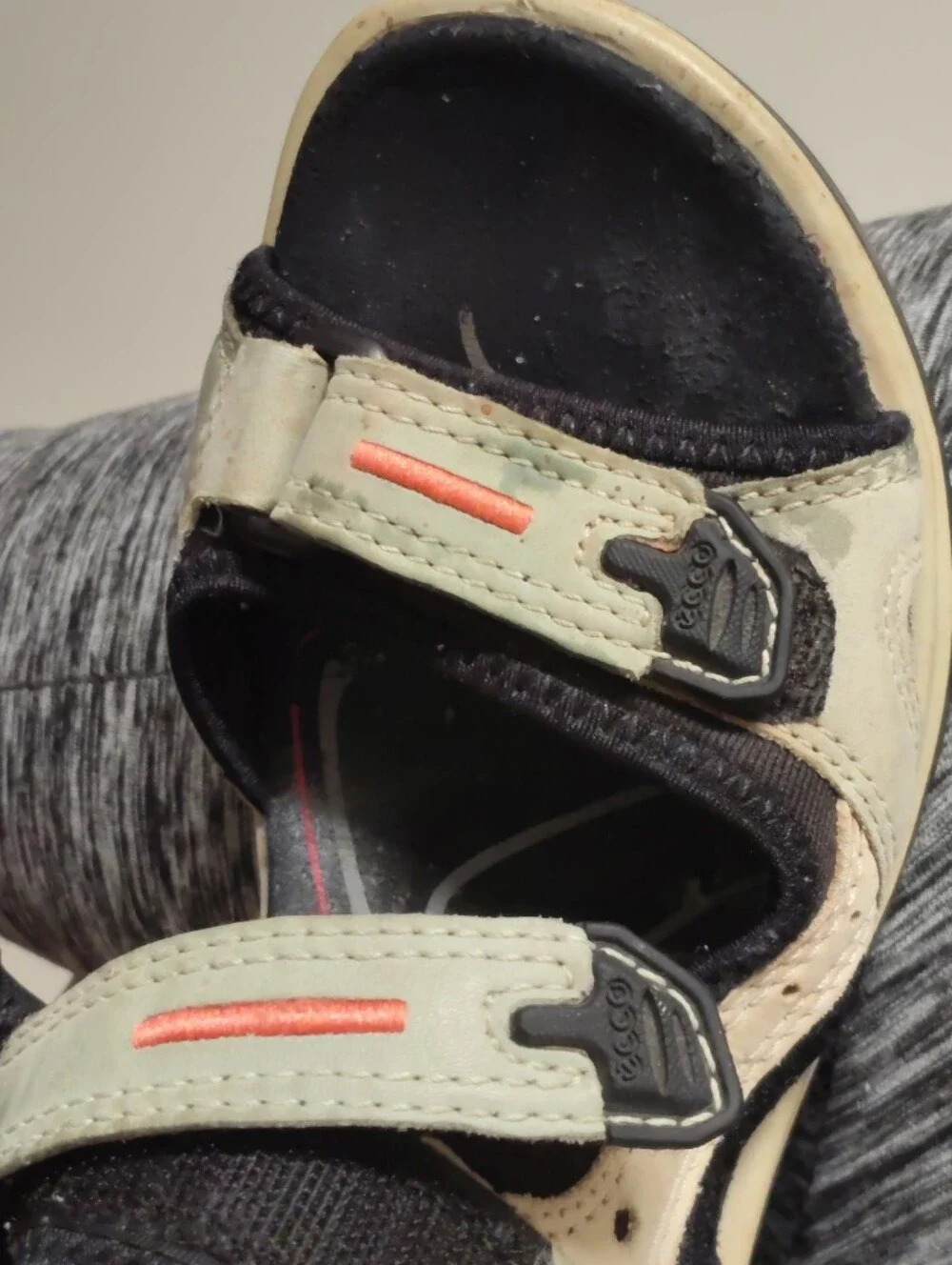 Ecco Kids Beige and Black Sandal with Orange Stitch Accent